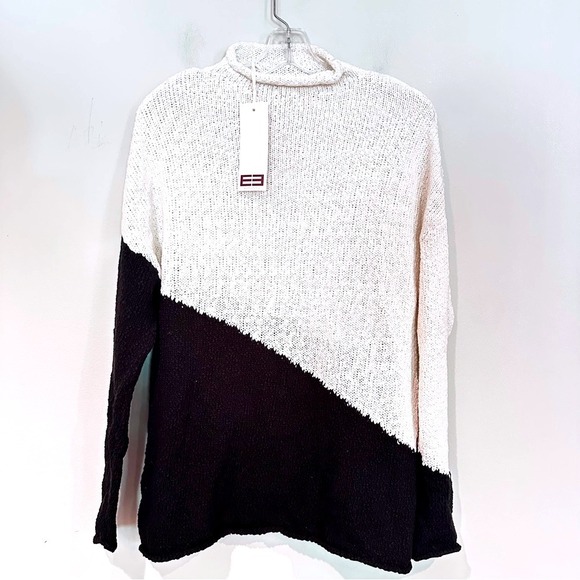 E3 Etcetera Slubbed Funnel Neck Sweater Women's Medium Black White Career‎ Y2K - Picture 2 of 10